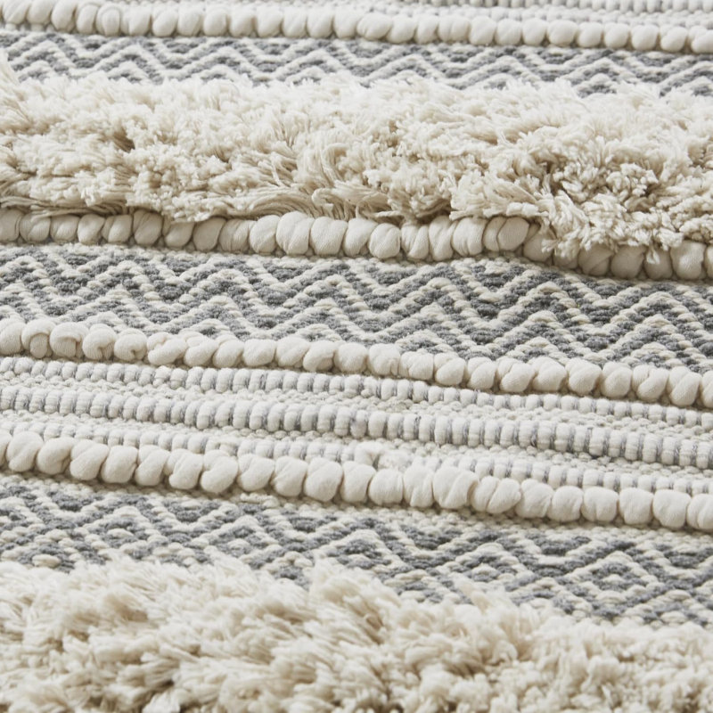 Tapis de bain tissé à la main antidérapant à rayures douces et absorbant l'eau 20 x 32, Gris, L 20 po x L 32 po
