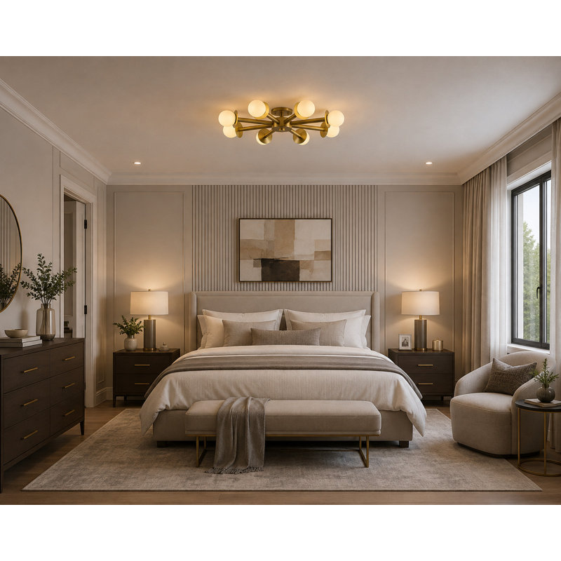 Transitional 8-Light Brass Flush Mount 