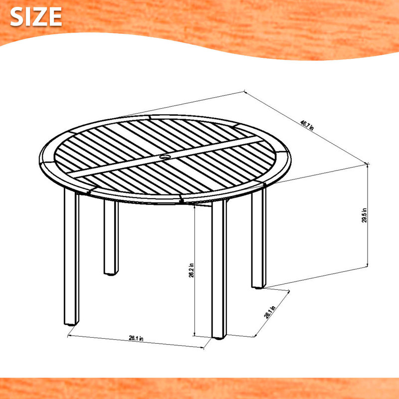 Anautica Round 4 - Person 47" Teak Finish Outdoor Furniture Dining Set, Teak finish