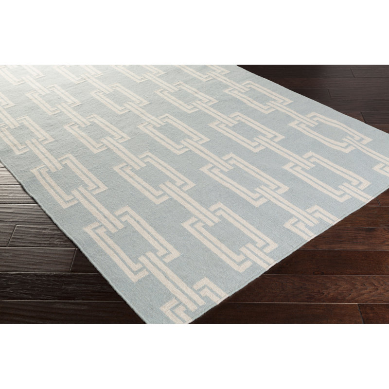 Tapis sauge/kaki en laine tissé à plat à la main ardoise Boardwalk, Rectangle 2 pi x 3 pi