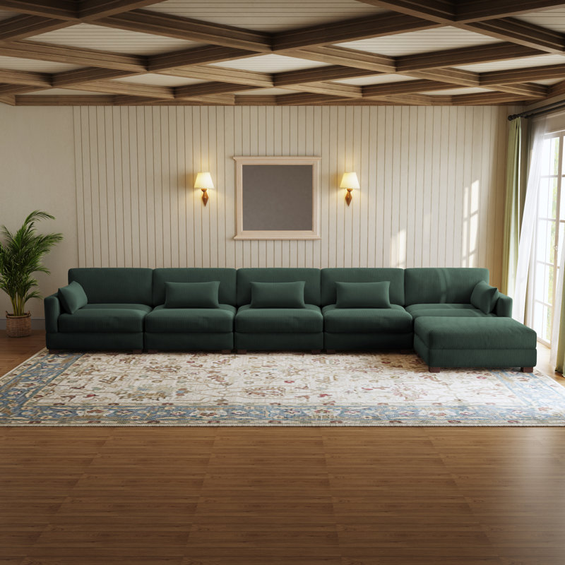 Maelina L-Shaped Corduroy Modular Sectional with Removable Cushion Cover, Hunter Green Corduroy, 30.7"H x 199.2" W x 68.1" D