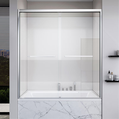 56-60*60 INCH Frame Double Sliding soft-close Shower Door, Bathroom Sliding Shower Door, (6mm) Thick SGCC Tempered Glass Door For Bathroom Door ,Brushed Nickel