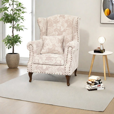 Chenille jacquard and studded recliner