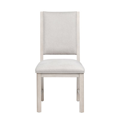 Set Of 2 White Upholstered Solid Wood Dining Chair