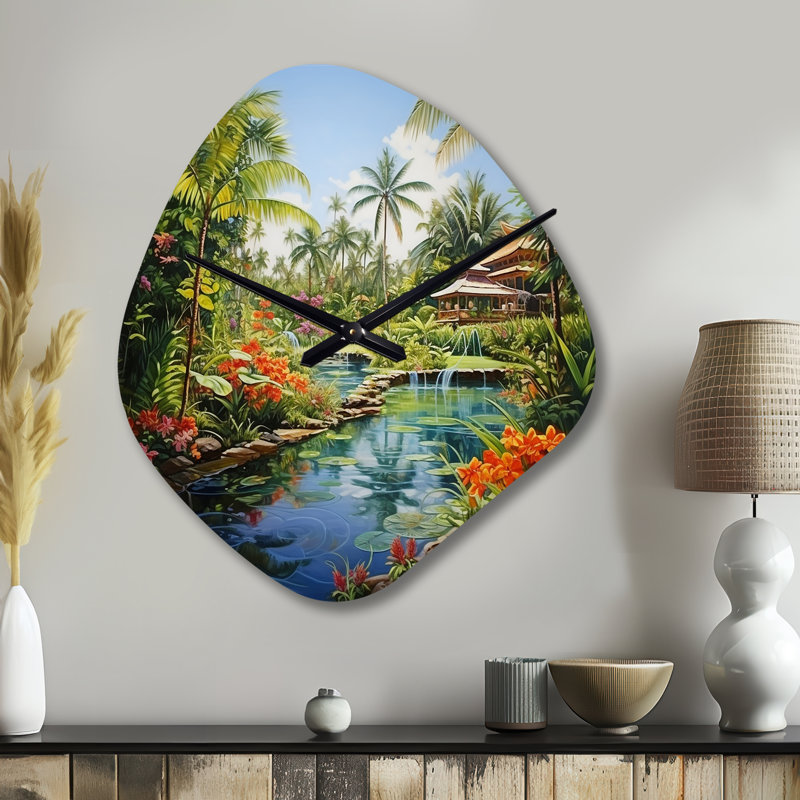 Bali Bliss Landscape II - Art asiatique, horloge murale asymétrique, impression unique, Petit