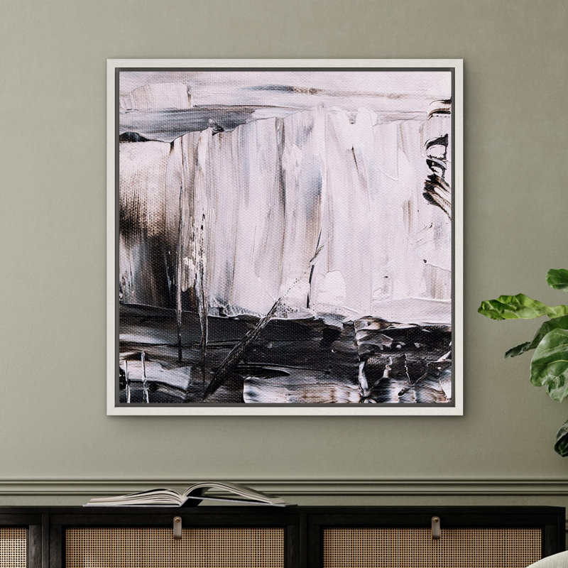 Noir, blanc, effet texturé, coups de peinture, formes abstraites, minimalisme alternatif dramatique foncé, impression sur toile