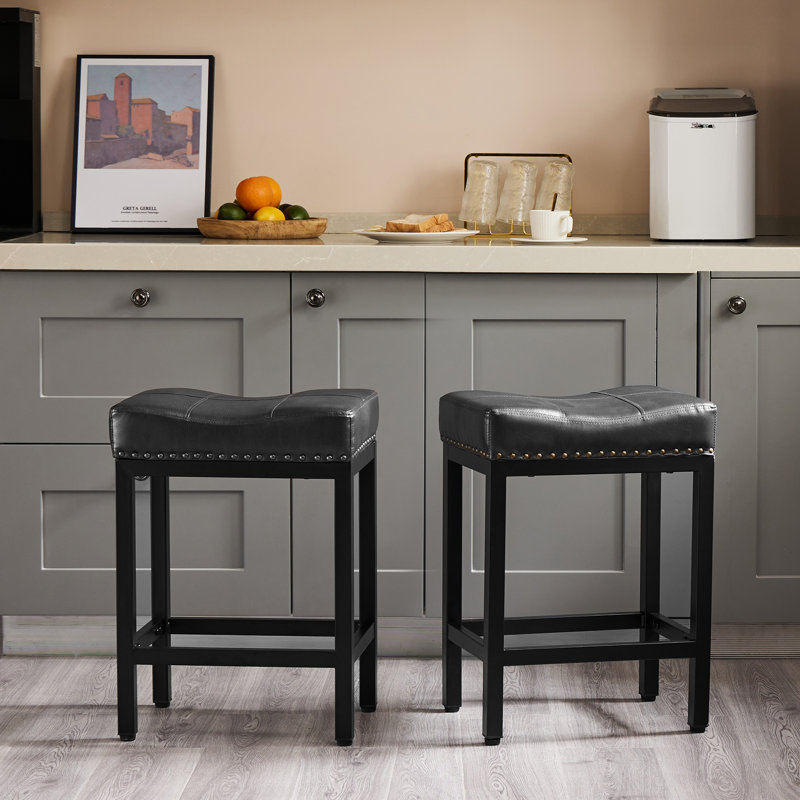 Tabouret de comptoir 24,21 po Michille, Siège noir / cadre noir, 2