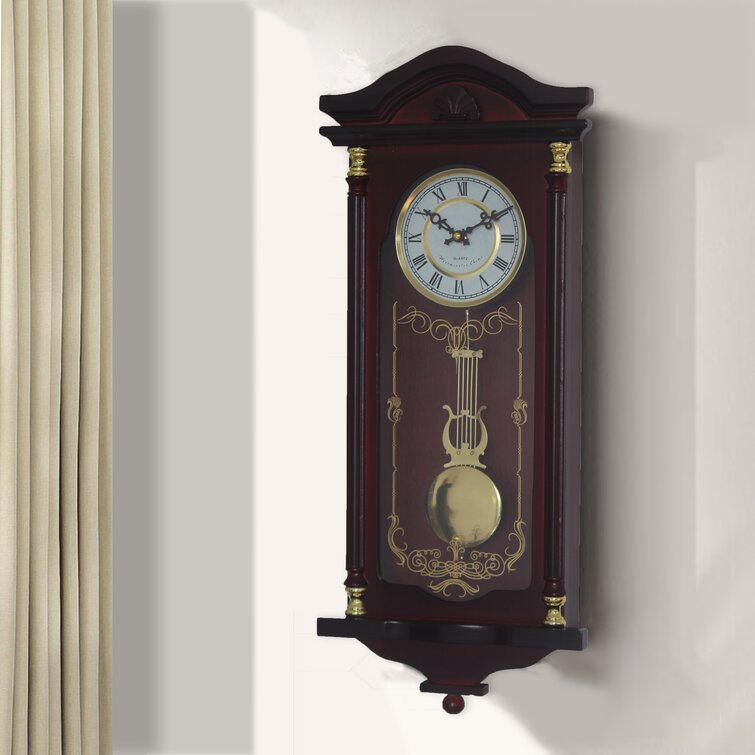 Quickway Imports Vintage Grandfather Wood - Looking Plastic Antique  Pendulum Wall Clock, Silent Wall Mount Battery-Operated, Large Brown  QI004145.L.BN
