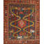 Antique Caucasian Geometric Medallion Wool Hand Knotted Pile Blue 1890s Rug