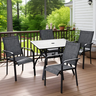5-Piece Outdoor Dining Set with 4 Regular Chairs & Rectangular Table for Garden, Backyard, Poolside, Deck - Grey