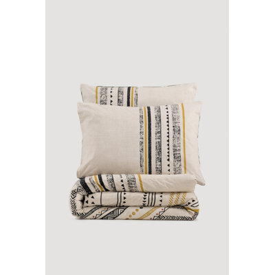 100% Cotton Ranforce Quilt Cover Set, Black & White with Gold Accents, Duvet Cover 53.1 x 78.7 & Pillowcase 31.5 x 31.5 | Machine Washable, 145 Thread Count, Button Closure Design | Elegant & Stylish Bedding Set