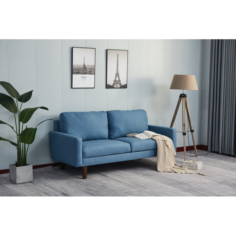 Seaddon Square Arm Sofa, Sky Blue Linen Blend, 35" H x 70" W x 32" D