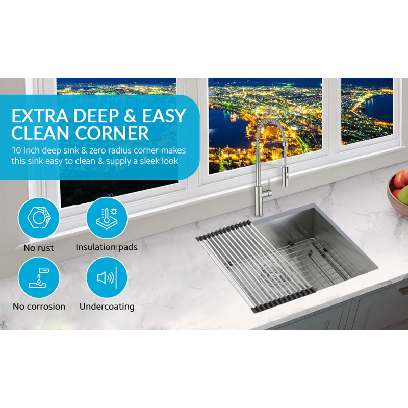 Évier de cuisine à simple cuve encastrable en acier inoxydable avec accessoires 3 pièces KBFmore