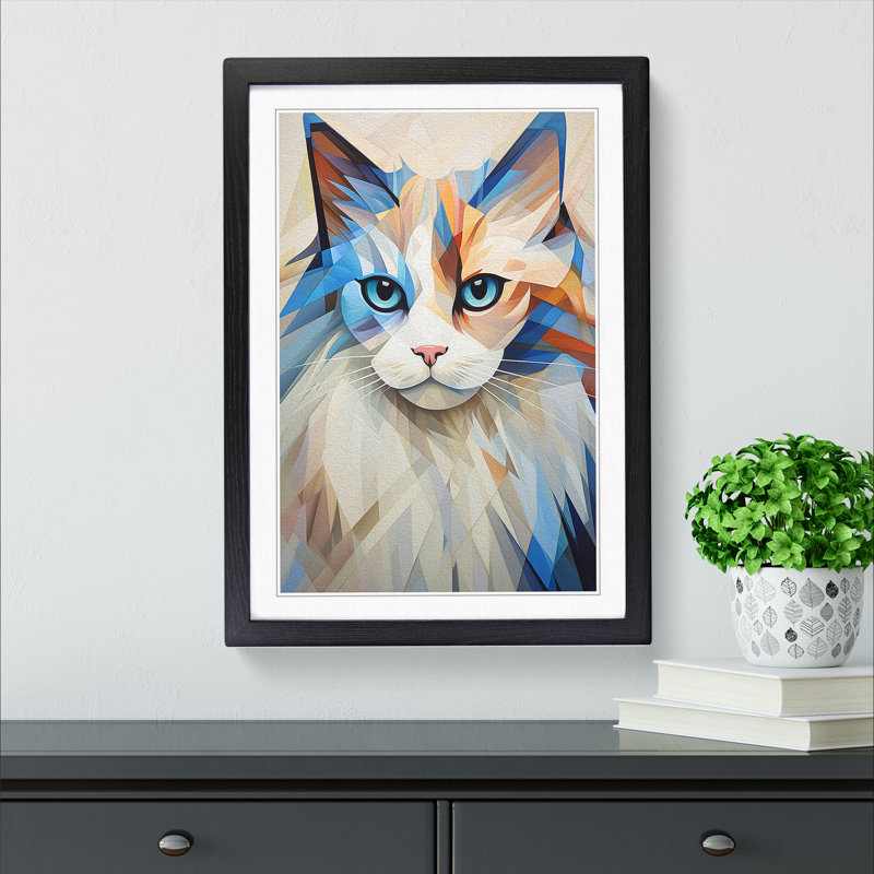XYZ-FRM-V1223-5365 Ragdoll Cat Cubism 1 Piece Single Picture Frame Wall Art, 64cm H x 46cm W x 2cm D, Black