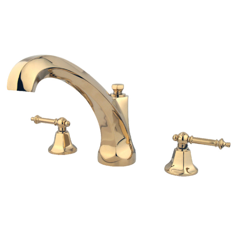 Kingston Brass Metropolitan Two-Handle 3-Hole Deck Mount Roman Tub Faucet, Polished Brass
