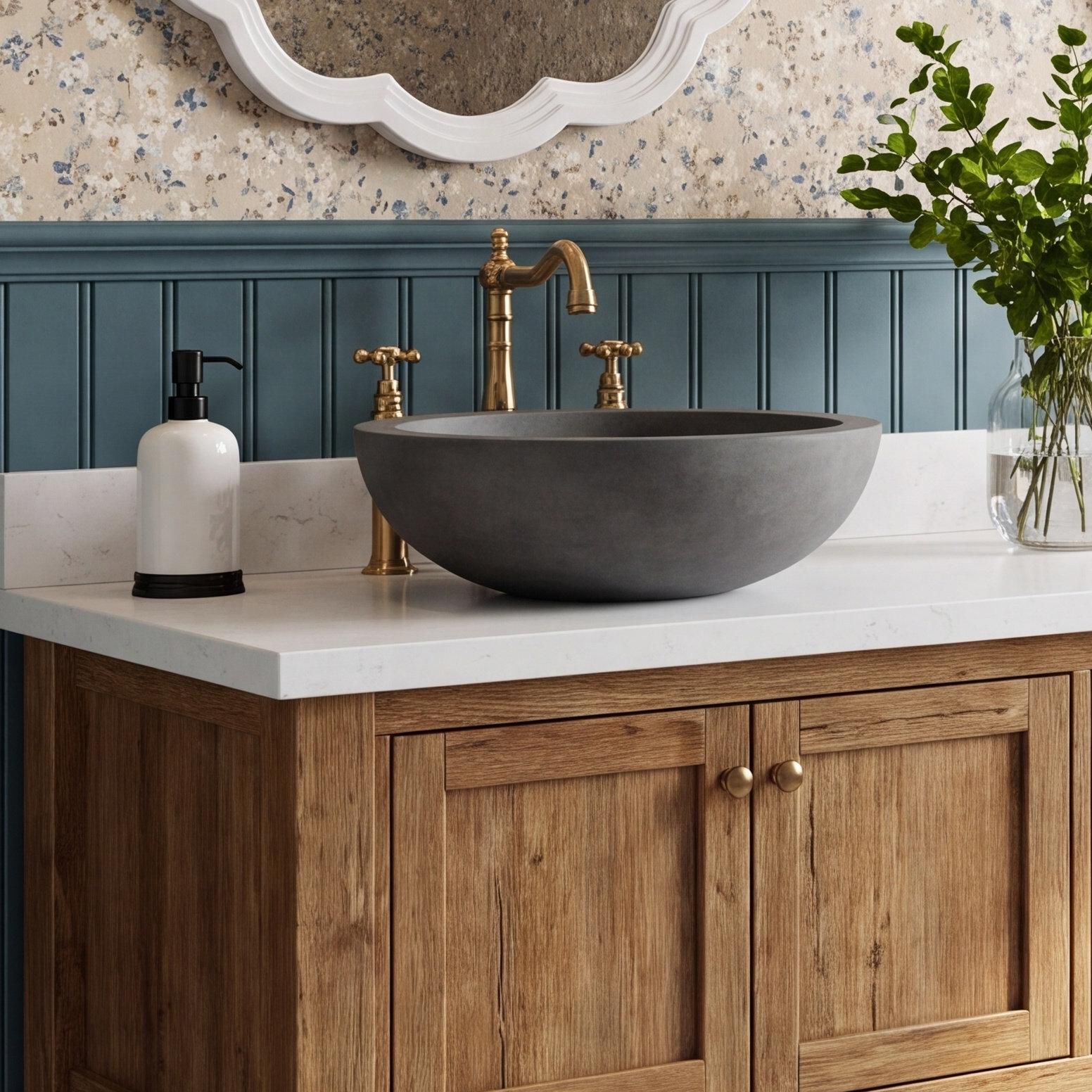 NativeStone Morro Round Concrete Vessel Sink, Slate