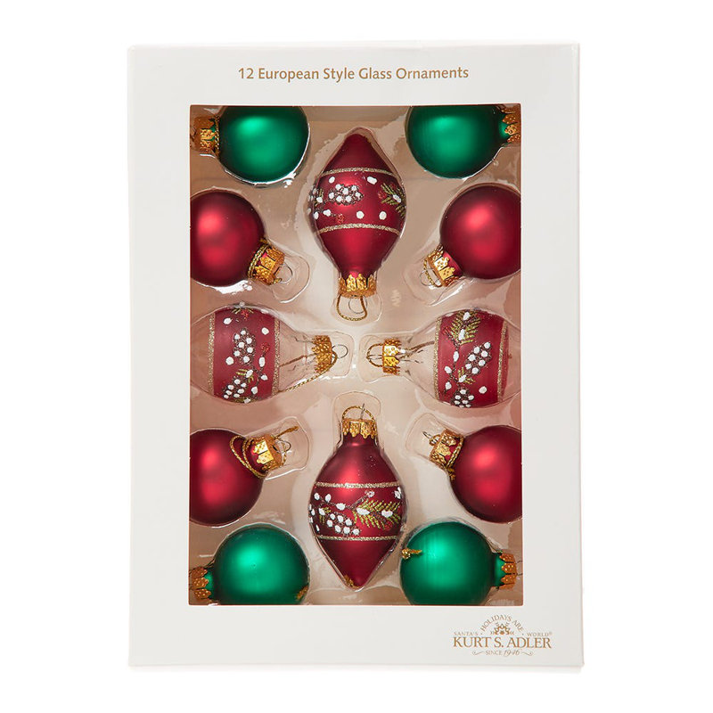 35mm Green and Burgundy Glass Pinecone Ornament Set, 12-Piece