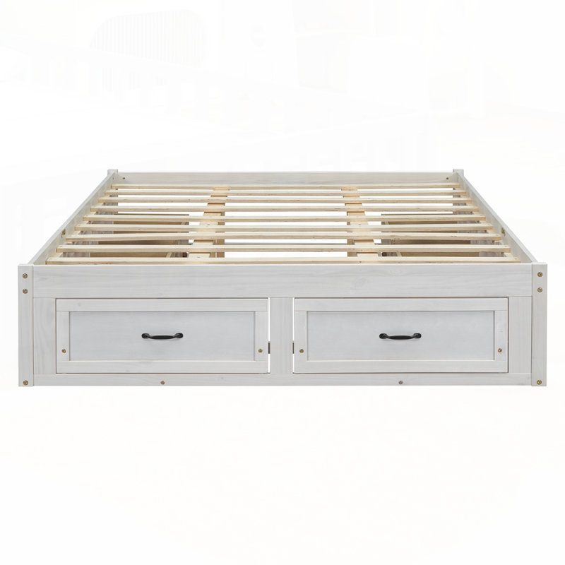 Lit plateforme avec plusieurs options de rangement pour une chambre à coucher soignée, Blanc antique
