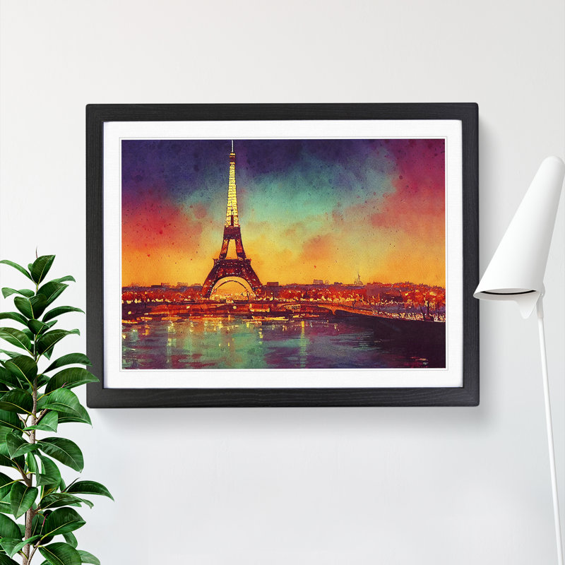 Eiffel Tower In Watercolour Vol.2 - Single Picture Frame Painting, Black, 34cm H x 46cm W x 2cm D