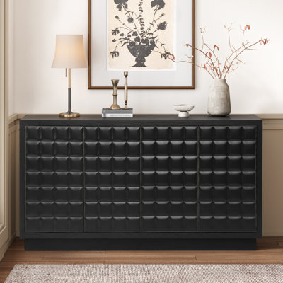 Modern 4-Door Storage Cabinet With 3D Geometric Doors & Metal Trim, Perfect For Living Room, Kitchen Or Home Office, Cabinet
