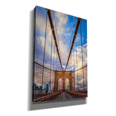 Ebern Designs 'Spring Evening On The Brooklyn Bridge' by Rick Berk Canvas Wall Art, 12" x 18"