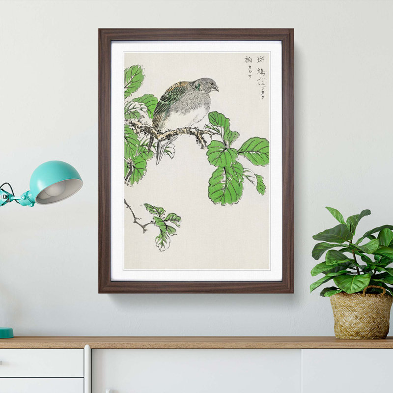 Barbary Dove and Oak Tree by Numata Kashu - Picture Frame Painting Print, 87cm H x 62cm W x 2cm D, Walnut Framed