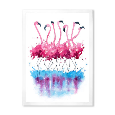 Flamants roses sur l'eau bleue - Peinture sur toile