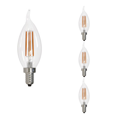 LED Filament Pack of (4) 6.5 Watt Dimmable CA10 Light Bulbs with Candelabra (E12) Base