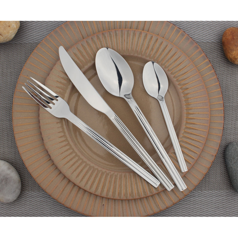 Cutlery Set Fork Spoon 24pc Sets Anydate Nordic Stripes