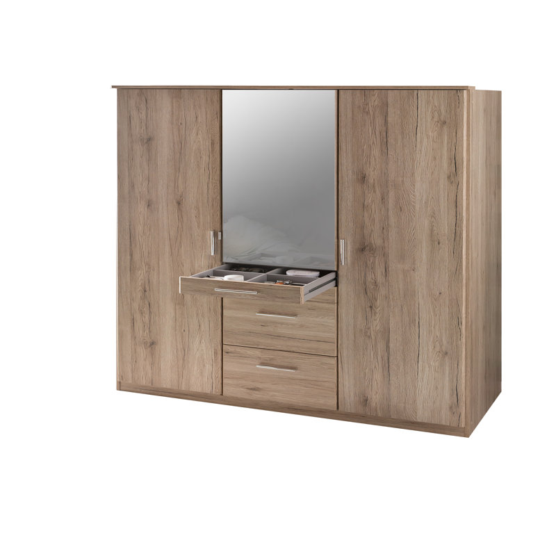 Guljan 3 Door Manufactured Wood Wardrobe, Brown