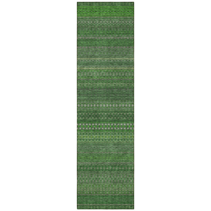 Tapis de couloir d'extérieur lavable rayé vert 2 pi x 8 pi