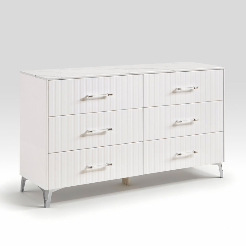 Commode de 6 tiroirs de rangement Glam White