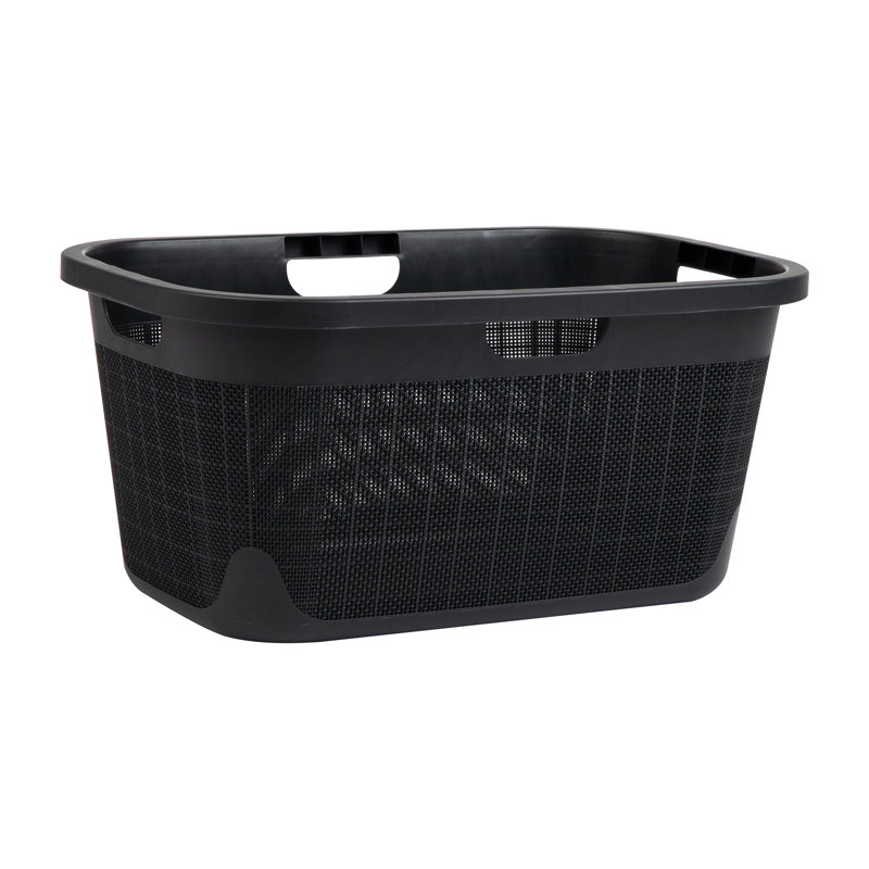 40L Laundry Basket, Linen Design Clothes Hamper, Plastic Storage Bin with Handles, Black