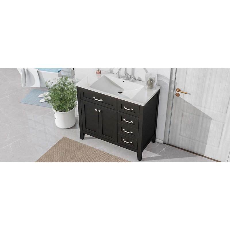 Armoire de salle de bain 36 po avec lavabo et tiroirs 36 po, Noir