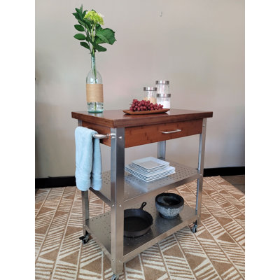 Costas Solid Wood Top Kitchen Cart