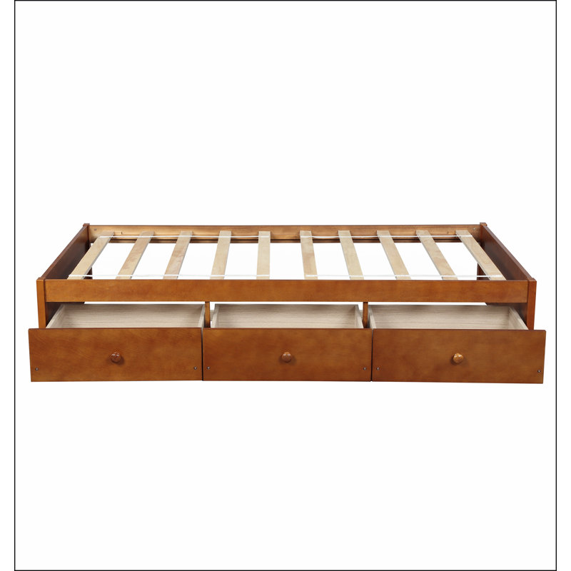 Platform Storage Bed with 3 Drawers, Oak