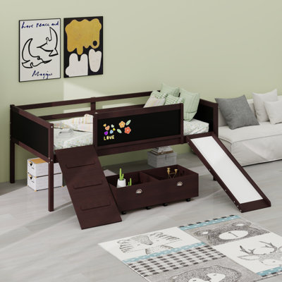 Space Saving Wood Loft Bed with Two Storage Boxes