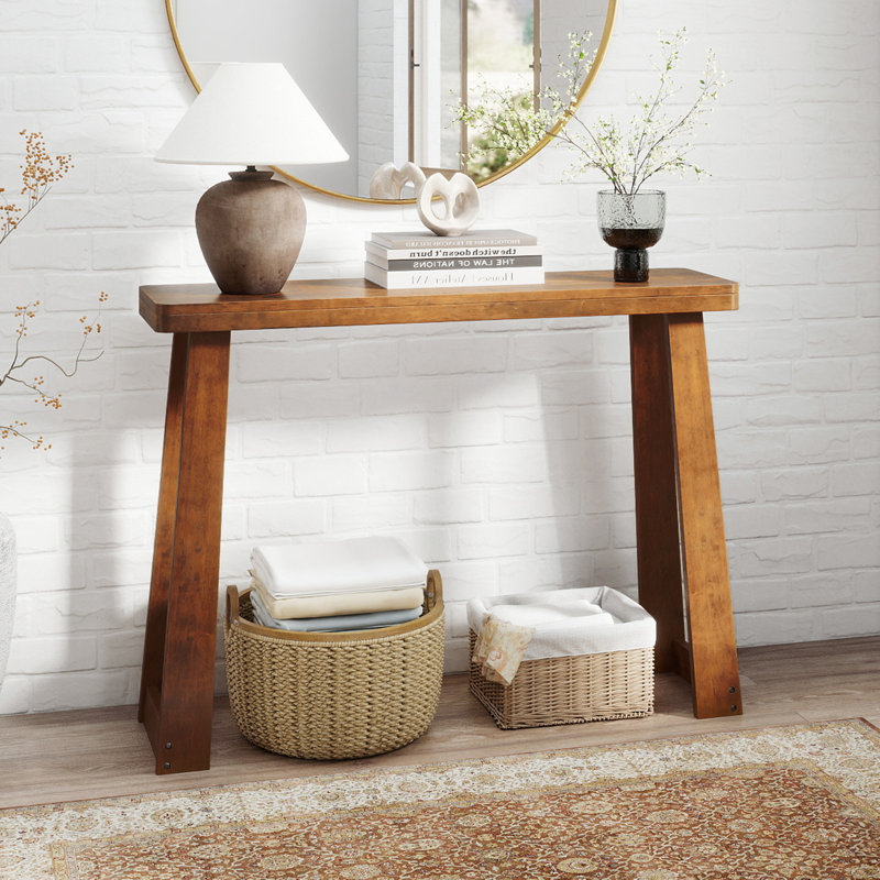 Console de 43 pouces, table étroite en bois d'hévéa derrière le canapé pour le couloir, Noyer