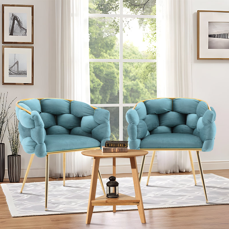 Pegeen 16.9'' H Velvet Upholstered Metal Armchair, Blue