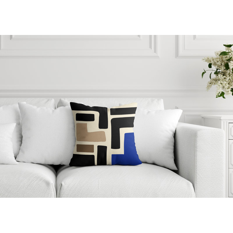 Coussin intérieur / extérieur en polyester filé Banksy, 17 po x 17 po, Bleu marine / Blanc cassé