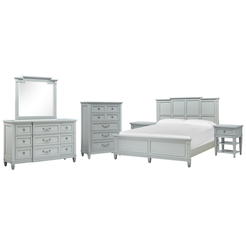 Commode à 2 tiroirs Birdsall California, 6 Pcs:Bed,2Nightstand,Dresser,Mirror,Drawer Chest, Très grand californien