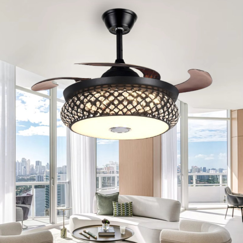 Ventilateur de plafond noir avec pales cachées avec télécommande