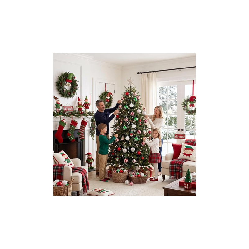 Ensemble de 30 boules de Noël incassables, décorations d'arbre de Noël rouge, vert et blanc de 2,36 po
