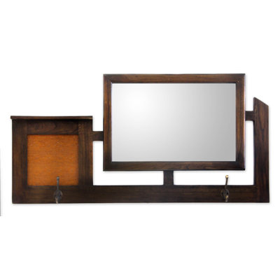 Encinitas Wood Wall Mirror with Hooks