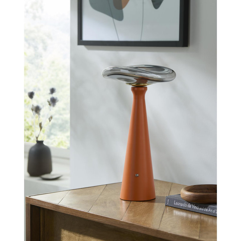 Iron Table Lamp with Glass Shade, Orange, Charcoal
