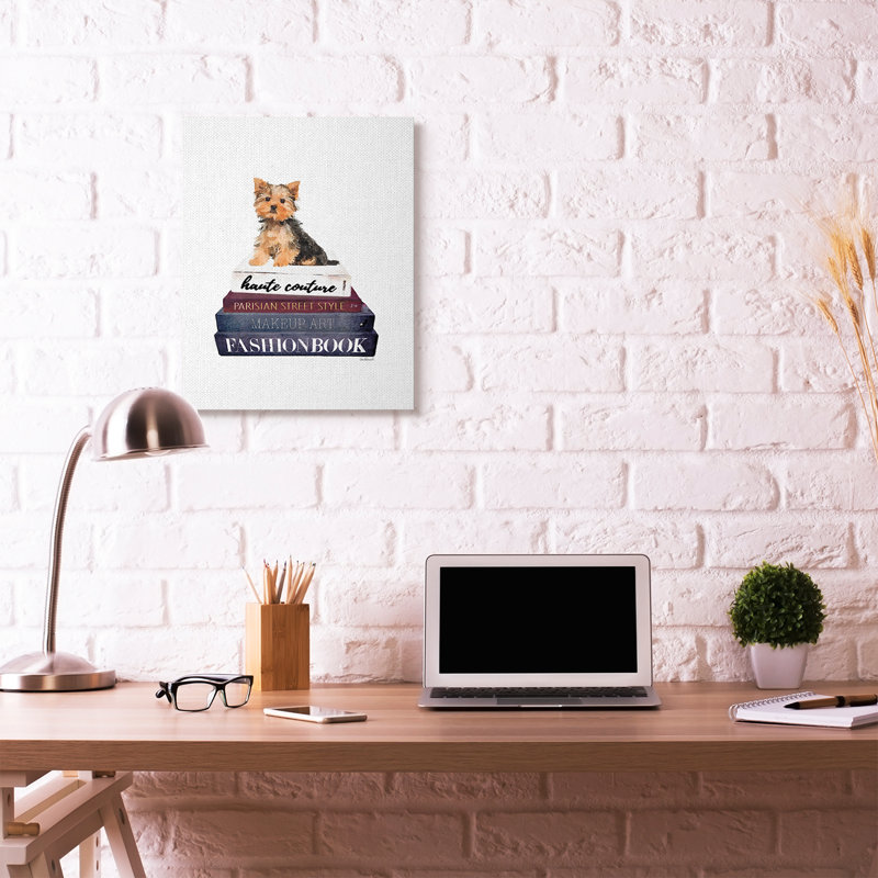 « mode designer pet dog bookstack », impression, H 30 po x l 24 po, Toile tendue