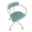 Chaise de bureau contemporaine en métal doré et velours bleu clair