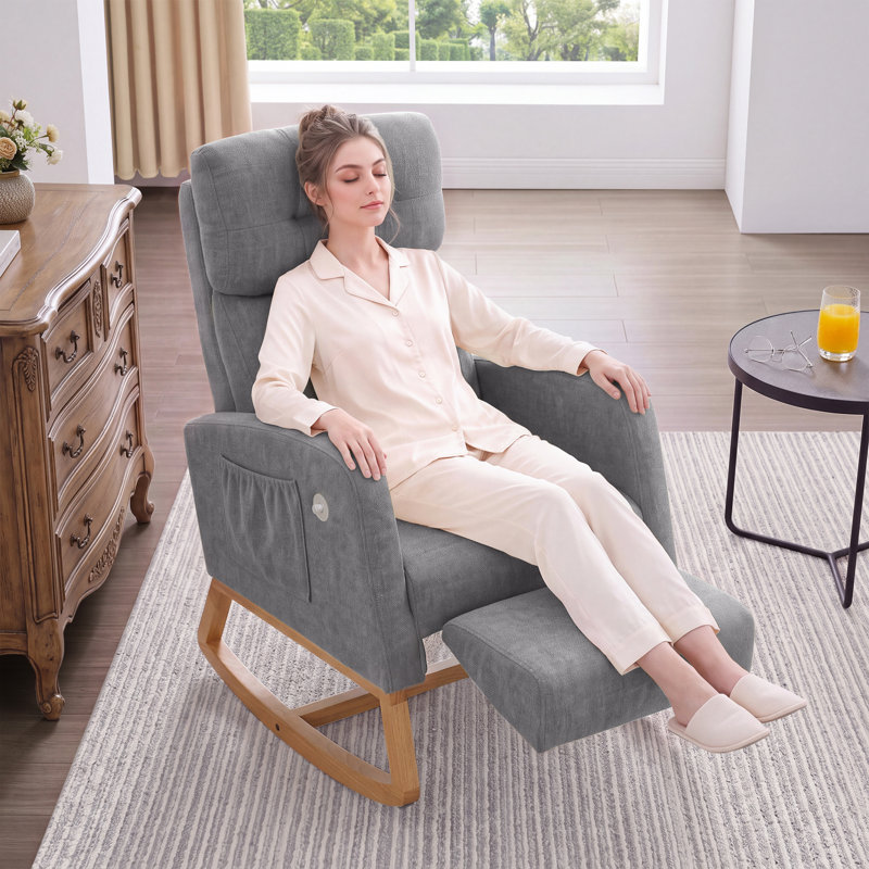 Fauteuil inclinable moderne en chenille avec repose-pieds, fauteuil à bascule manuel avec appui-tête réglable et repose-pieds à bouton-poussoir