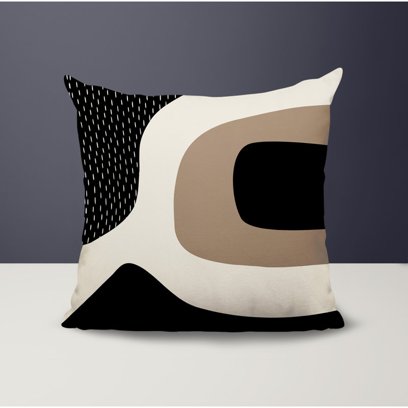 Coussin carré intérieur / extérieur pia, H 15 po x l 15 po, Beige / noir / blanc cassé