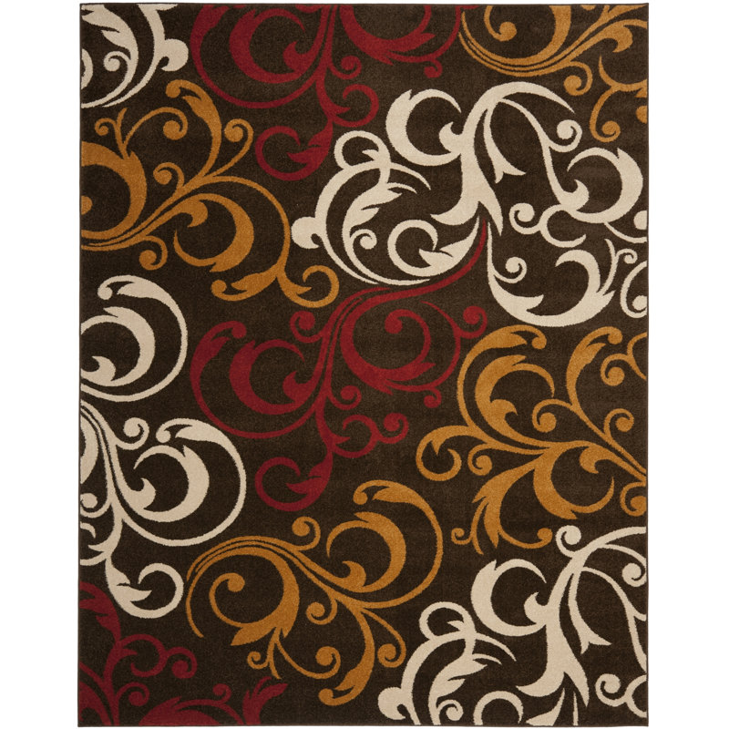 Tapis de zone brun floral Hestia, Rectangle 8 pi x 10 pi